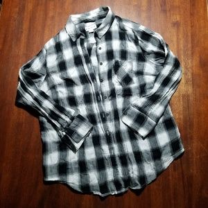 Black white grey Plaid flannel button up